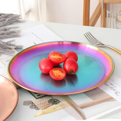 Plate and Bowl Sets, Stainless Steel Rainbow Dishes Bowls Mugs Kitchen Dinnerware Set Service for 4 (Rainbow, 9 inch plate/5.1 inch bowl/cups)