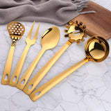 Buyer Star Kitchen Utensils Set 5 Pcs Cooking Utensils Stainless Steel 18/0 Kitchen Tool And Gadgets Salad Spoon Forks Big Gravy Ladles Pasta Server Potato Masher Mirror Polish Dish Washer Safe