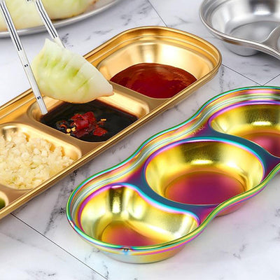 New Stainless Steel Korean Salad Sauce Dishes Food Dipping Bowls Seasoning Tray Separate Vinegar Snack Plates Kitchen Tableware