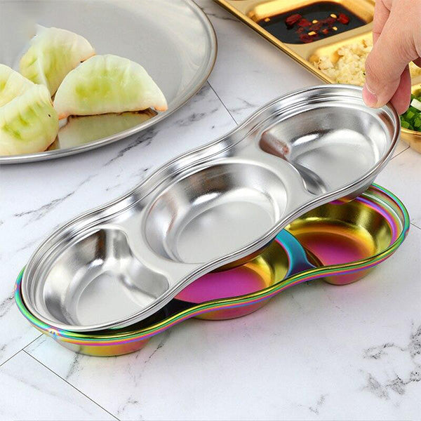 New Stainless Steel Korean Salad Sauce Dishes Food Dipping Bowls Seasoning Tray Separate Vinegar Snack Plates Kitchen