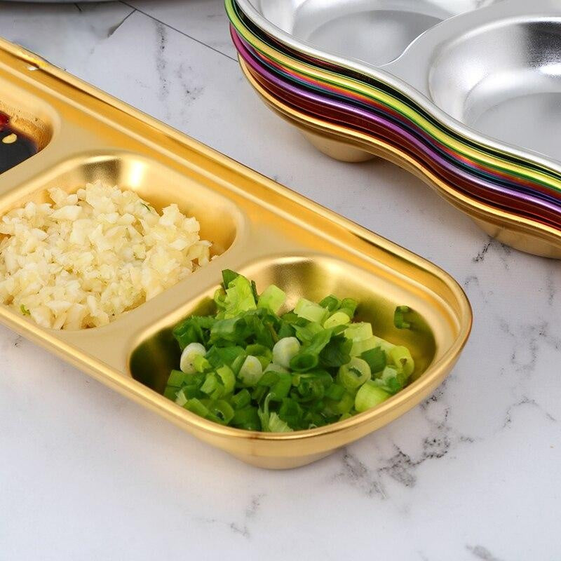 New Stainless Steel Korean Salad Sauce Dishes Food Dipping Bowls Seasoning Tray Separate Vinegar Snack Plates Kitchen