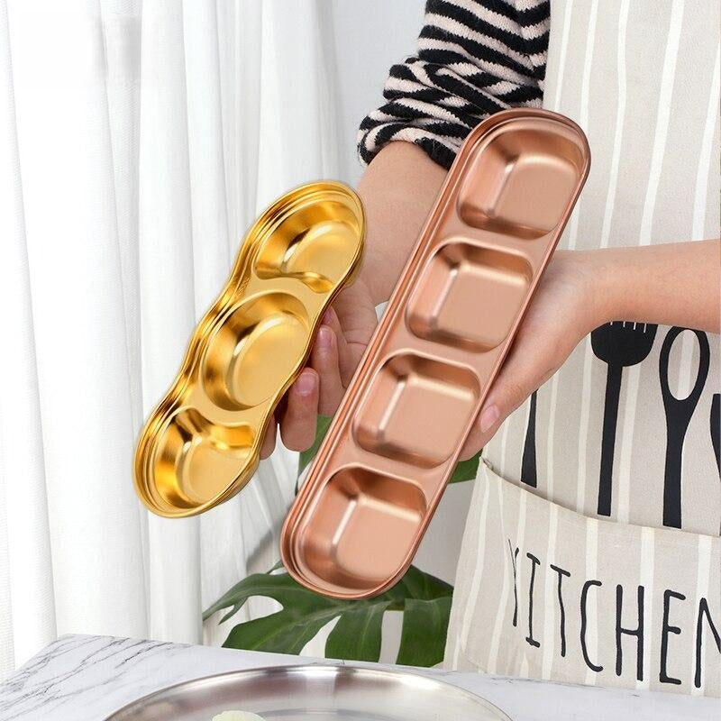 New Stainless Steel Korean Salad Sauce Dishes Food Dipping Bowls Seasoning Tray Separate Vinegar Snack Plates Kitchen