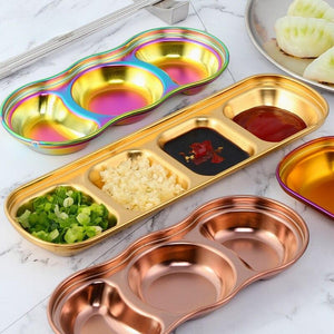 New Stainless Steel Korean Salad Sauce Dishes Food Dipping Bowls Seasoning Tray Separate Vinegar Snack Plates Kitchen