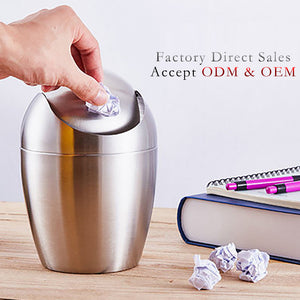 Buyer Star Mini Desktop Trash Can with Swing Lid 18/10 Stainless Steel Counter Top Garbage Bin Egg Shaped Metal Waste Bin