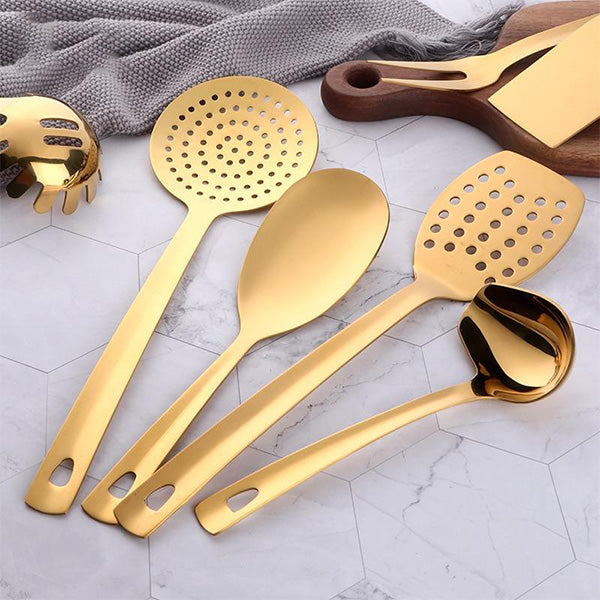 12PCS Stainless Steel Kitchen Utensils Soup Ladle Colander Spoon Shovel Spatula Meat Fork Non-stick Cooking Tool Kitchenware Set
