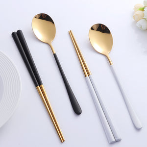 Buyer Star 10 Pairs Stainless Steel Chinese Traditional Chopsticks and Spoon 18/10 Flatware For Sushi Food Noodle Kitchen Hashi