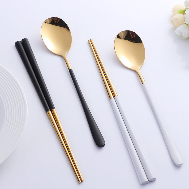 Buyer Star 10 Pairs Stainless Steel Chinese Traditional Chopsticks and Spoon 18/10 Flatware For Sushi Food Noodle Kitchen Hashi