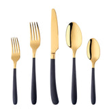 Flatware Set Stainless Steel Cutlery Gold with Black Handle