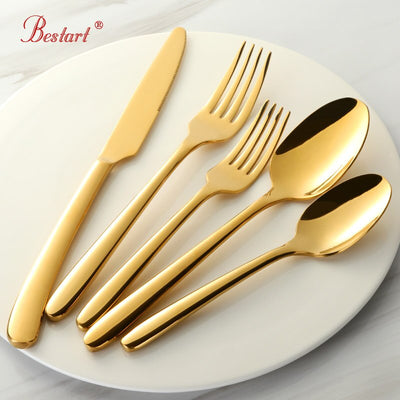 Flatware Set Stainless Steel Cutlery Gold with Black Handle