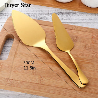 Buyerstar Stainless Steel Cake Knife Serve Set For Wedding Gold
