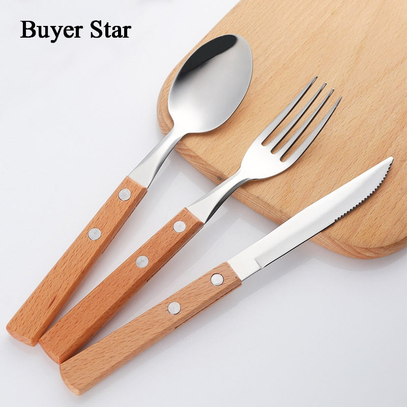 Wooden Handle Stainless Steel Flatware Set Cutlery Stainless Steel Flatware Set