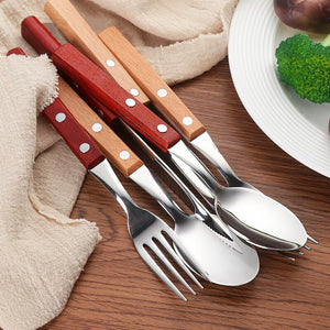 Wooden Handle Stainless Steel Flatware Set Cutlery Stainless Steel Flatware Set