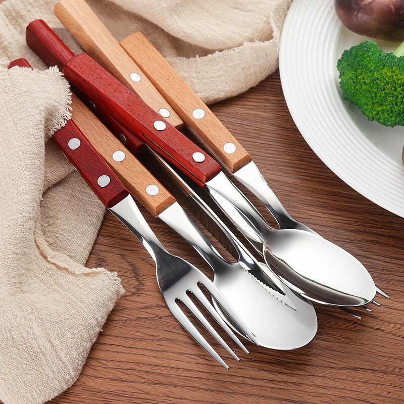 Wooden Handle Stainless Steel Flatware Set Cutlery Stainless Steel Flatware Set