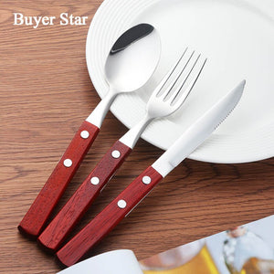 Wooden Handle Stainless Steel Flatware Set Cutlery Stainless Steel Flatware Set