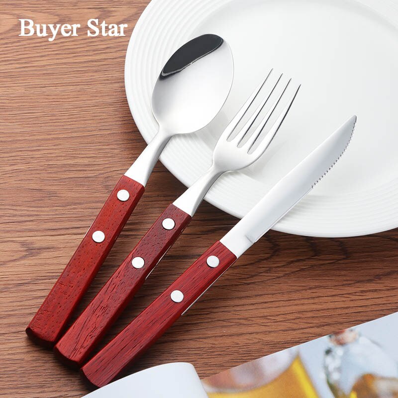 Wooden Handle Stainless Steel Flatware Set Cutlery Stainless Steel Flatware Set