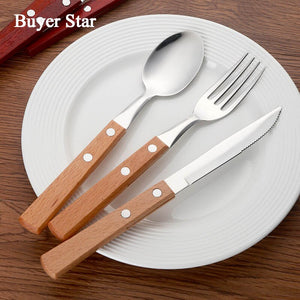 Wooden Handle Stainless Steel Flatware Set Cutlery Stainless Steel Flatware Set
