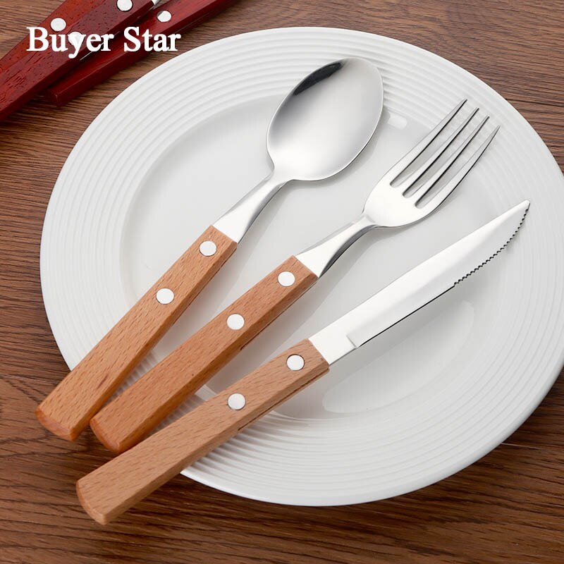 Wooden Handle Stainless Steel Flatware Set Cutlery Stainless Steel Flatware Set