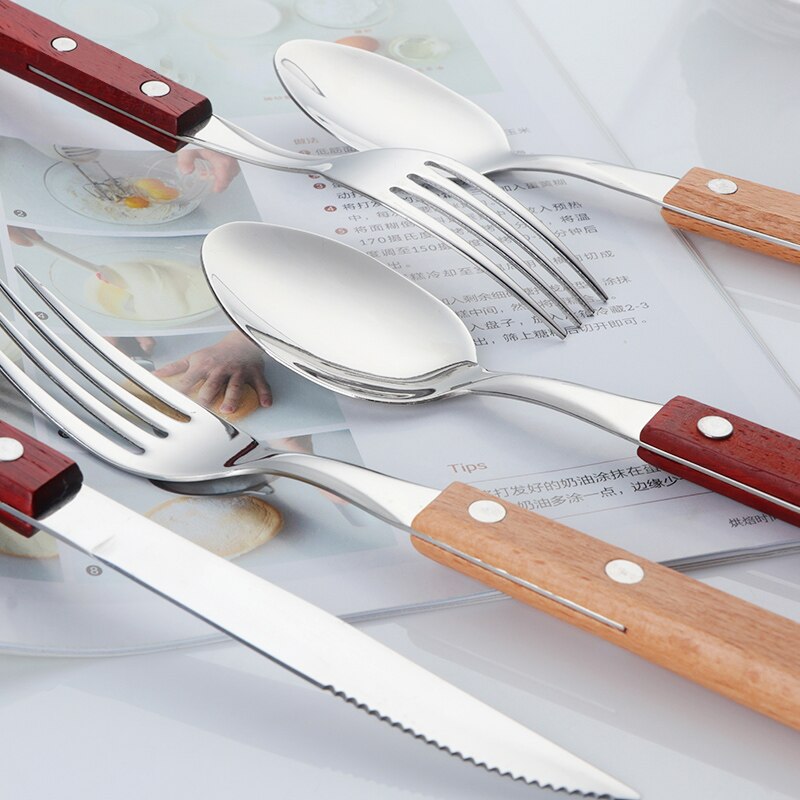 Wooden Handle Stainless Steel Flatware Set Cutlery Stainless Steel Flatware Set