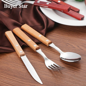 Wooden Handle Stainless Steel Flatware Set Cutlery Stainless Steel Flatware Set