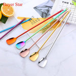 Colorful Long Handle Stainless Steel Dessert Spoon Ice Cream Shovel Mixing Spoon