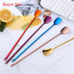 Colorful Long Handle Stainless Steel Dessert Spoon Ice Cream Shovel Mixing Spoon