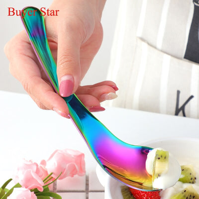 Creative Stainless Steel Dessert Spoon Fork 2 in 1 with Long Handle Kitchen Accessories