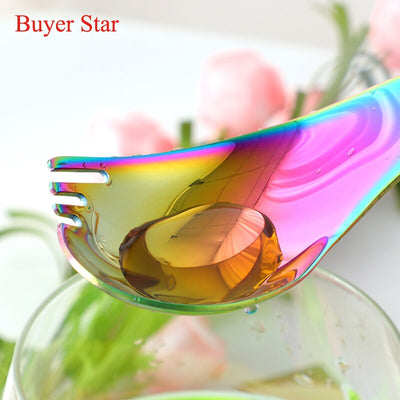 Creative Stainless Steel Dessert Spoon Fork 2 in 1 with Long Handle Kitchen Accessories