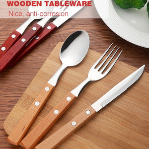 Wooden Handle Stainless Steel Flatware Set Cutlery Stainless Steel Flatware Set