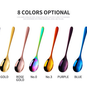 Short Handle Stainless Steel Ice Spoon Colorful Cold Drink Fruit Mixing Spoons Coffee Ice Cream