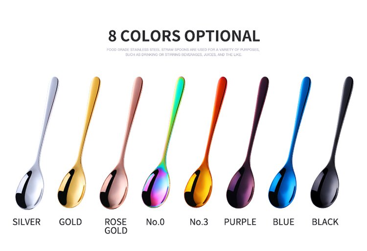 Short Handle Stainless Steel Ice Spoon Colorful Cold Drink Fruit Mixing Spoons Coffee Ice Cream