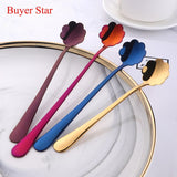 Flowers Design Spoon Long Handle Stainless Steel Dessert Tea Coffee Mixing Spoon Honey Teaspoons Drink Cafe Tableware