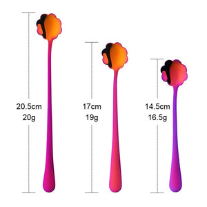 Flowers Design Spoon Long Handle Stainless Steel Dessert Tea Coffee Mixing Spoon Honey Teaspoons Drink Cafe Tableware