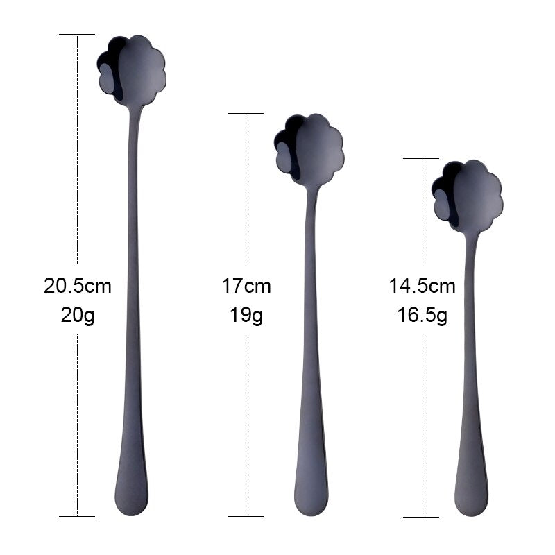 Flowers Design Spoon Long Handle Stainless Steel Dessert Tea Coffee Mixing Spoon Honey Teaspoons Drink Cafe Tableware