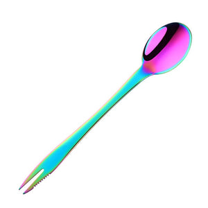 Stainless Steel Dessert Spoon with Serrated Edge Spoon Fork Knife 3 in 1 Kitchen Tools