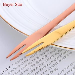 Stainless Steel Dessert Spoon with Serrated Edge Spoon Fork Knife 3 in 1 Kitchen Tools