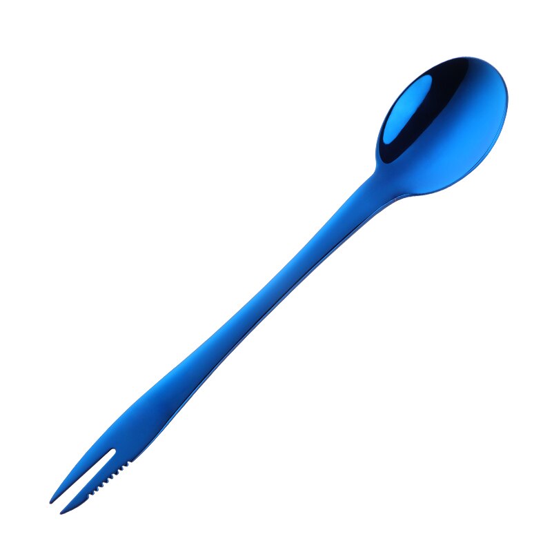 Stainless Steel Dessert Spoon with Serrated Edge Spoon Fork Knife 3 in 1 Kitchen Tools