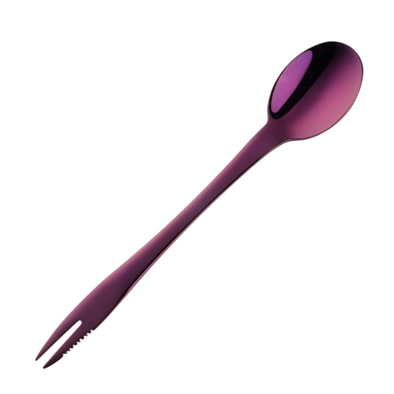 Stainless Steel Dessert Spoon with Serrated Edge Spoon Fork Knife 3 in 1 Kitchen Tools