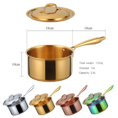 Stainless Steel Milk Pot 3 layers Bottom Butter Chocolate Melted Pan Long handle Pot with Lid