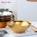 Buyer Star Rainbow Ramen Noodle Soup Bowl Double Layer 18/8 Stainless Steel Bowl with Matching Spoon and Chopsticks