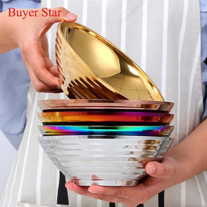 Buyer Star Stainless Steel Round Noodle Food Bowl Ramen Noodle Soup Bowl Tableware for Hot Pot
