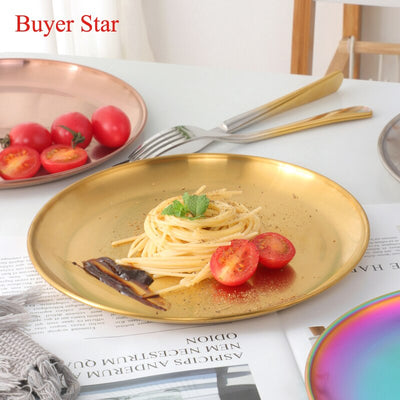 Buyerstar 4-Piece Stainless Steel Dinner Plates Dessert Salad Plates Set 9.1 Inch Dishwasher Safe