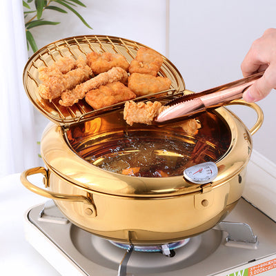 Buyer star Frying Pot with a Thermometer and a Lid Fried Strainer Clips Kitchen Fried Set